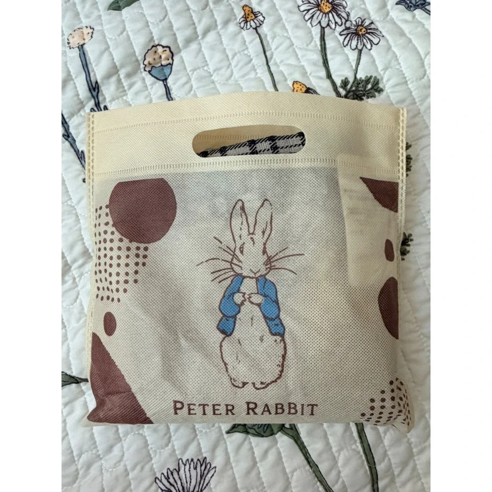 Peter Rabbit Embroidered Hand Towel Plaid Trim With Gift Bag OS